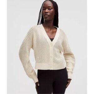 lululemon athletica Cream Open-Knit V-Neck Button Cardigan